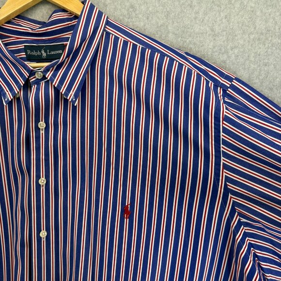 Ralph Lauren Mens Sz 3XB Big Button Front Shirt Collar Pony Logo Blue White Red - Picture 6 of 12